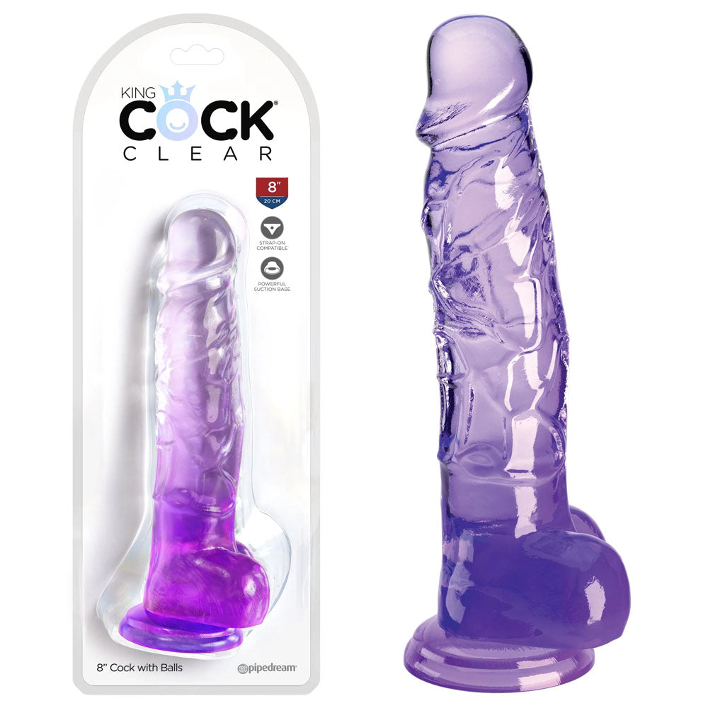 King Cock Clear 8'' Cock with Balls - Purple-(pd5756-12) - PD5756-12