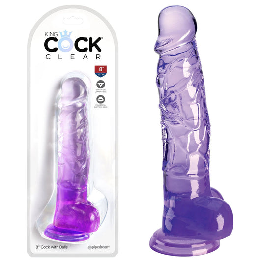 King Cock Clear 8'' Cock with Balls - Purple-(pd5756-12) - PD5756-12