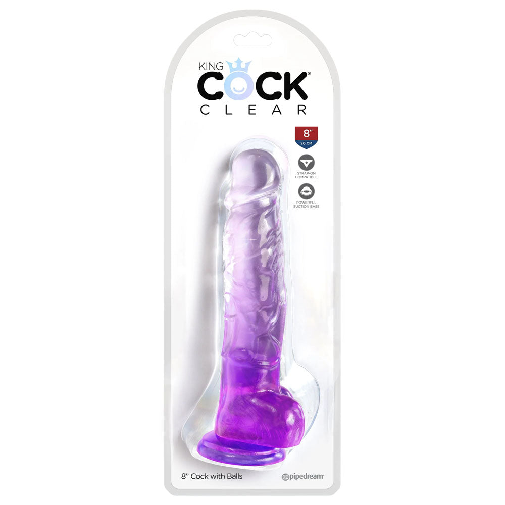 King Cock Clear 8'' Cock with Balls - Purple-(pd5756-12) - PD5756-12