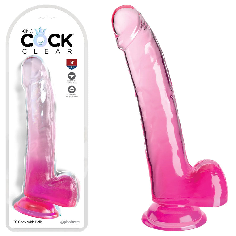 King Cock Clear 9'' Cock with Balls - Pink-(pd5758-11) - PD5758-11