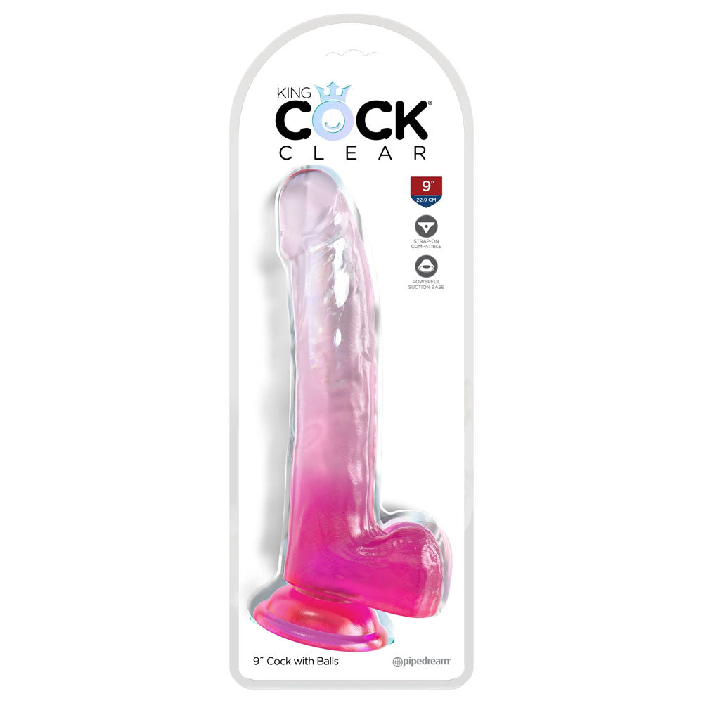 King Cock Clear 9'' Cock with Balls - Pink-(pd5758-11) - PD5758-11