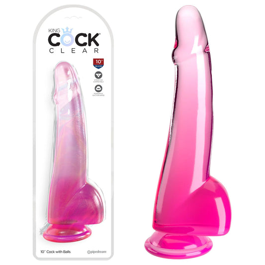 King Cock Clear 10'' Cock with Balls - Pink-(pd5761-11) - PD5761-11