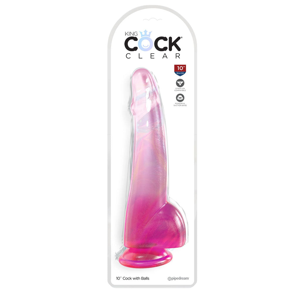 King Cock Clear 10'' Cock with Balls - Pink-(pd5761-11) - PD5761-11