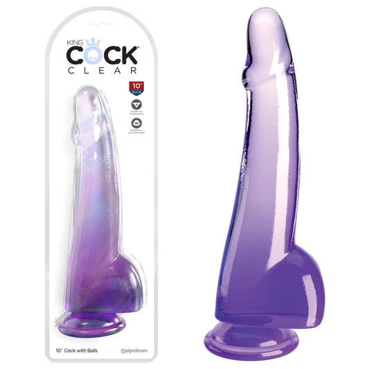 King Cock Clear 10'' Cock with Balls - Purple-(pd5761-12) - PD5761-12