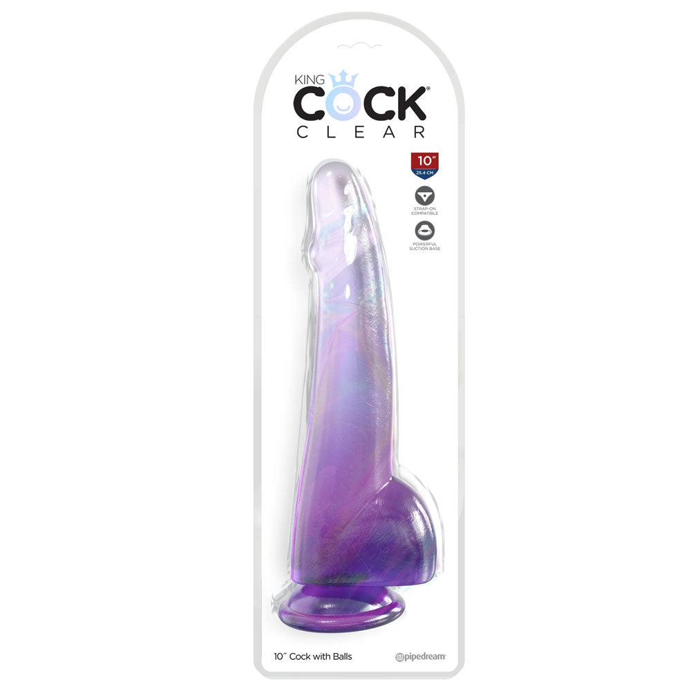 King Cock Clear 10'' Cock with Balls - Purple-(pd5761-12) - PD5761-12