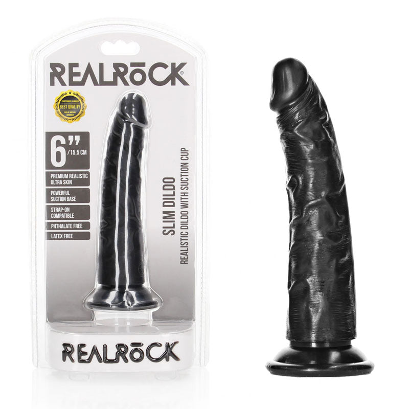 REALROCK Realistic Slim Dildo without Balls - 15.5 cm-(rea113blk) - REA113BLK