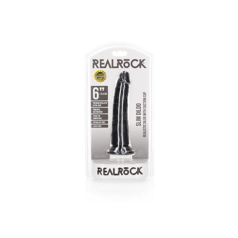 REALROCK Realistic Slim Dildo without Balls - 15.5 cm-(rea113blk) - REA113BLK