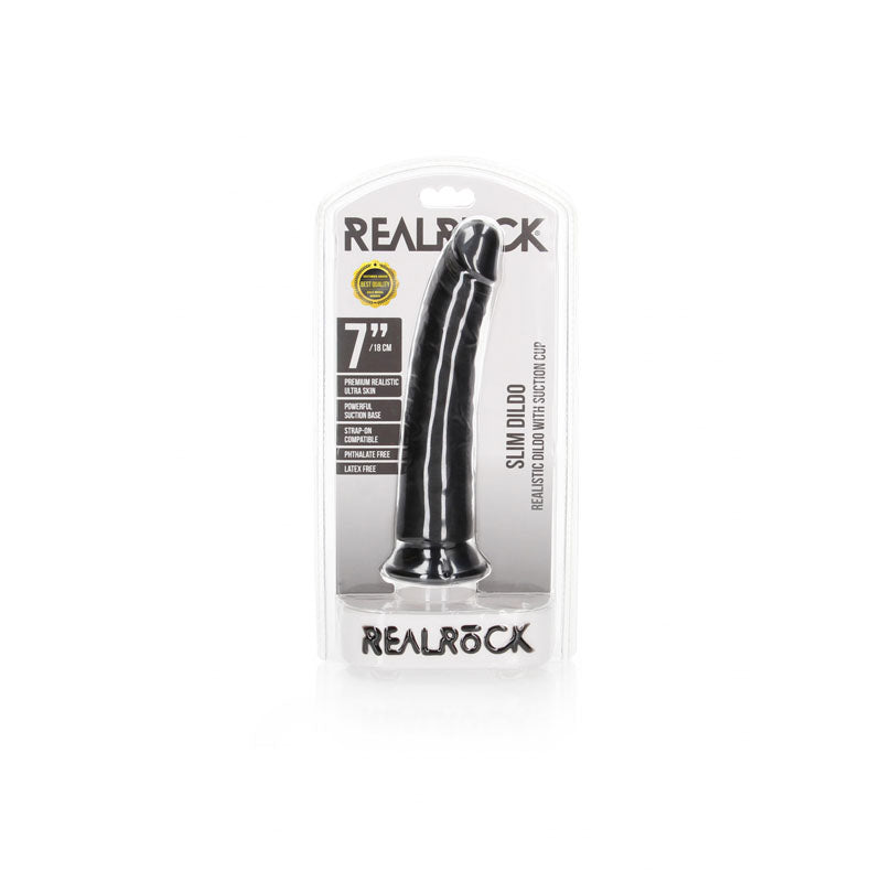 REALROCK Realistic Slim Dildo with Suction Cup - 18cm-(rea114blk) - REA114BLK