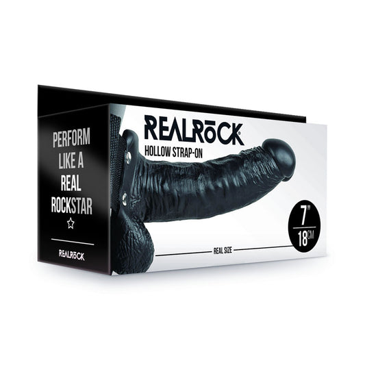 REALROCK Hollow Strapon with Balls - 18 cm Black-(rea131blk) - REA131BLK