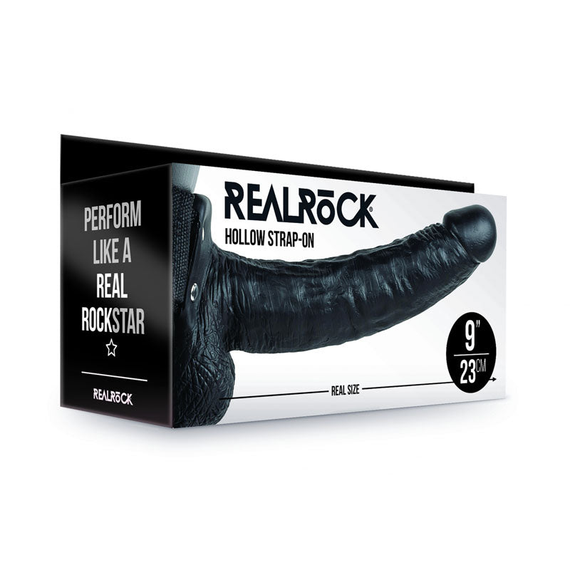 REALROCK Hollow Strapon with Balls - 23 cm Black-(rea132blk) - REA132BLK