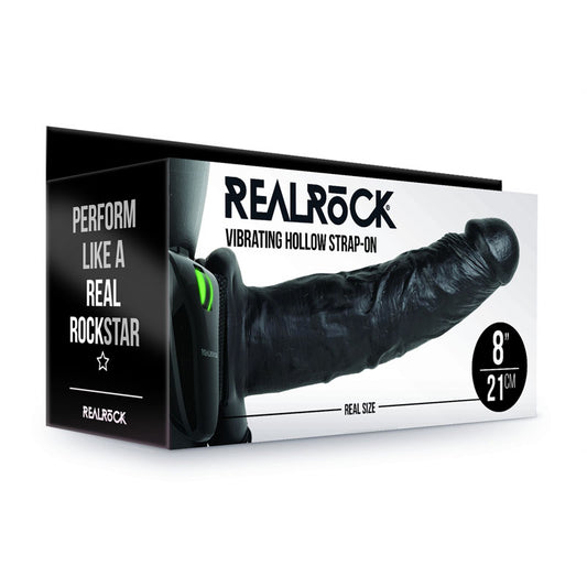 REALROCK Vibrating Hollow Strap-on - 20.5 cm Black-(rea139blk) - REA139BLK