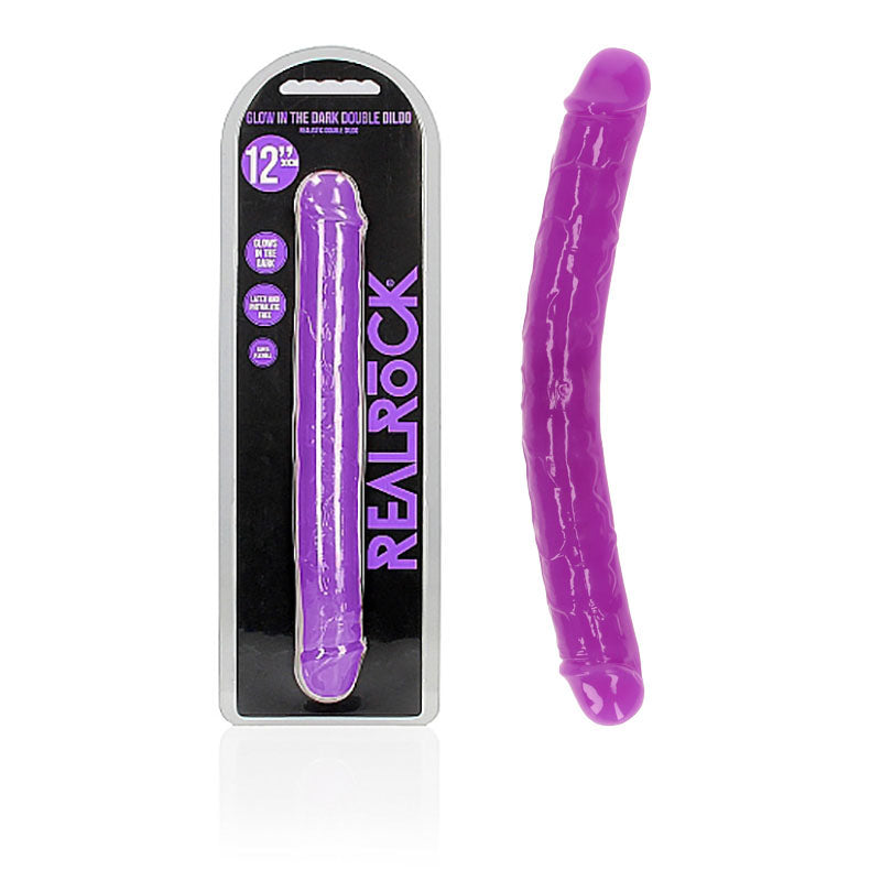 REALROCK 30 cm Double Dong Glow - Purple-(rea148glopur) - REA148GLOPUR