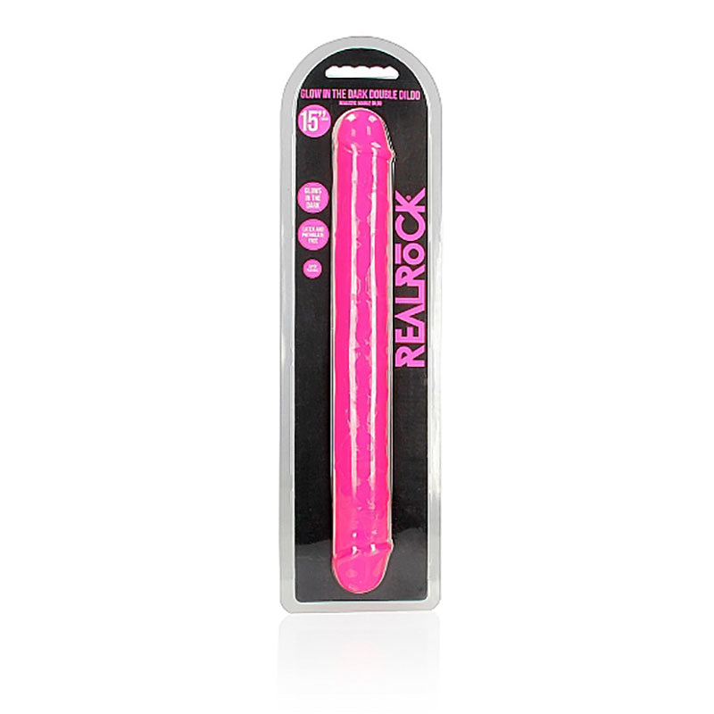 REALROCK 38 cm Double Dong Glow - Pink-(rea149glopnk) - REA149GLOPNK