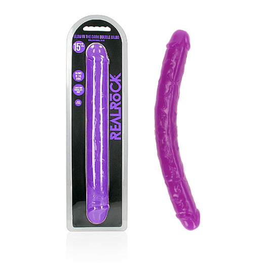 REALROCK 38 cm Double Dong Glow - Purple-(rea149glopur) - REA149GLOPUR