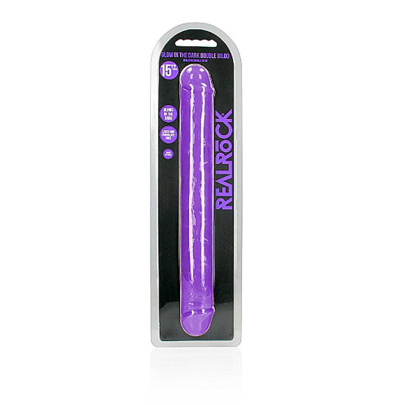 REALROCK 38 cm Double Dong Glow - Purple-(rea149glopur) - REA149GLOPUR