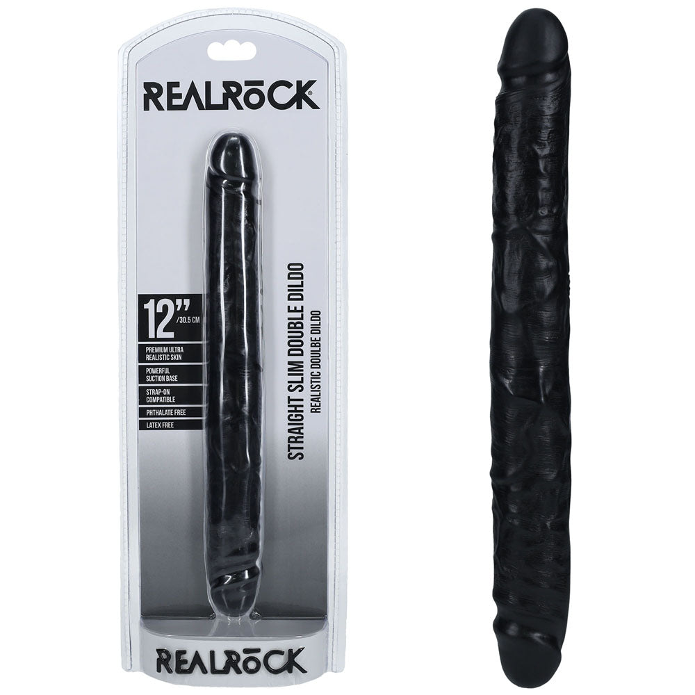 REALROCK 30cm Slim Double Dildo - Black-(rea183blk) - REA183BLK