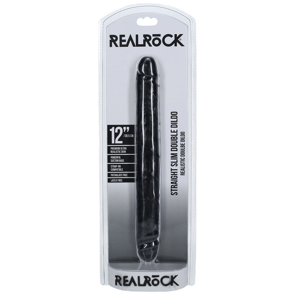 REALROCK 30cm Slim Double Dildo - Black-(rea183blk) - REA183BLK