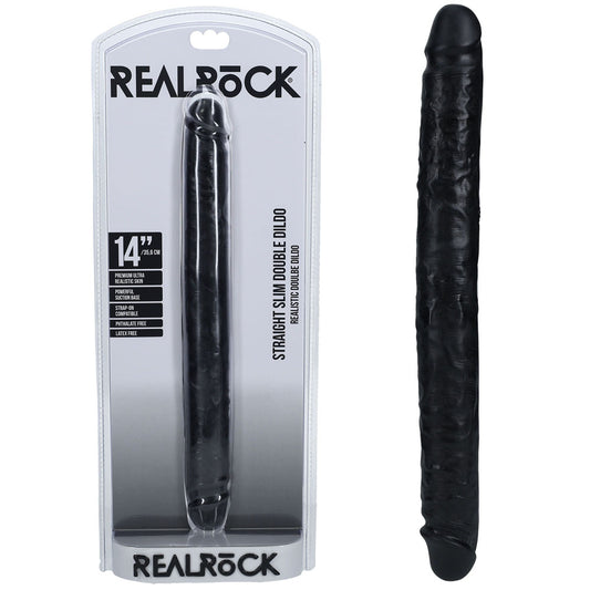 REALROCK 35cm Slim Double Dildo - Black-(rea184blk) - REA184BLK